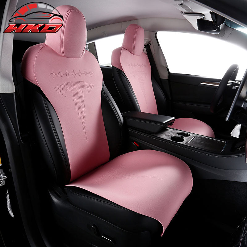 Wholesale 20-25 Tesla Model Y V2 Seat Covers Cushion Protector Suede Leather Pink