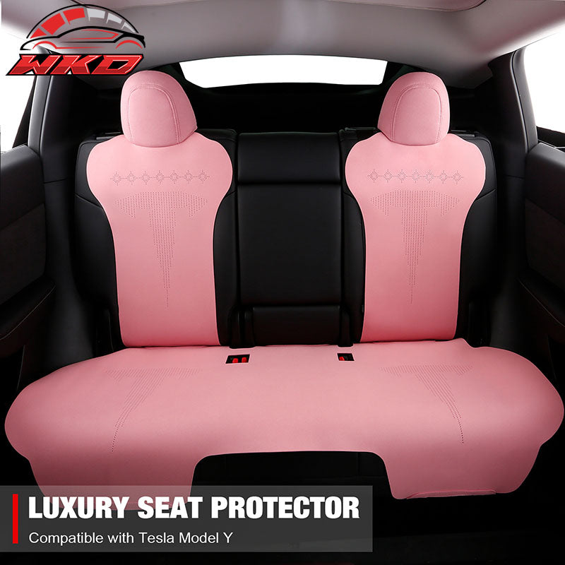 Fits 20-25 Tesla Model Y V2 Seat Covers Cushion Protector Suede Leather Pink