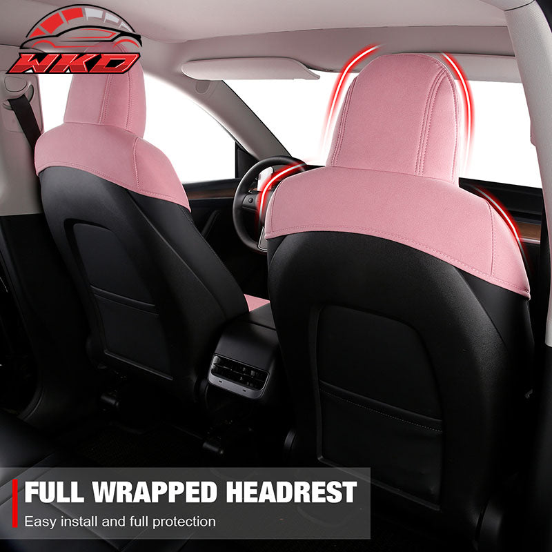Fits 20-25 Tesla Model Y V2 Seat Covers Cushion Protector Suede Leather Pink