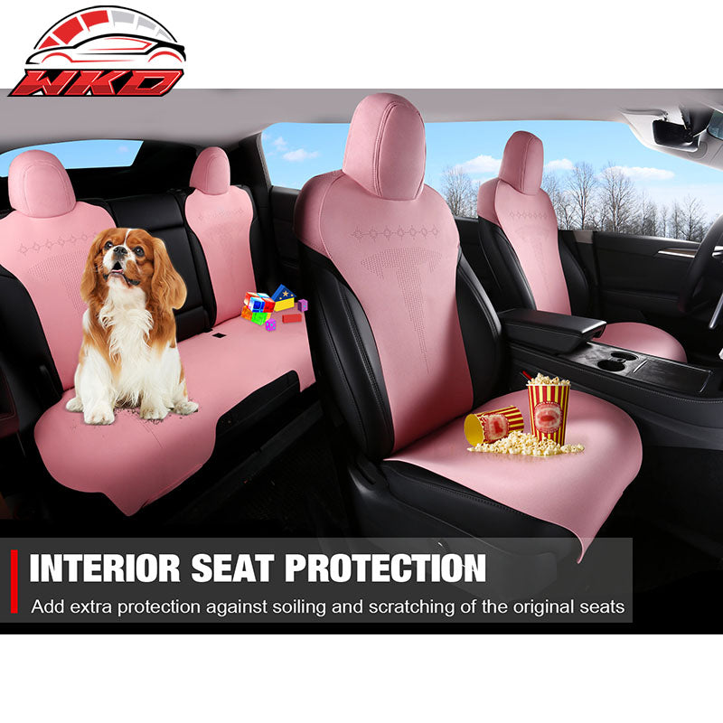 Fits 20-25 Tesla Model Y V2 Seat Covers Cushion Protector Suede Leather Pink