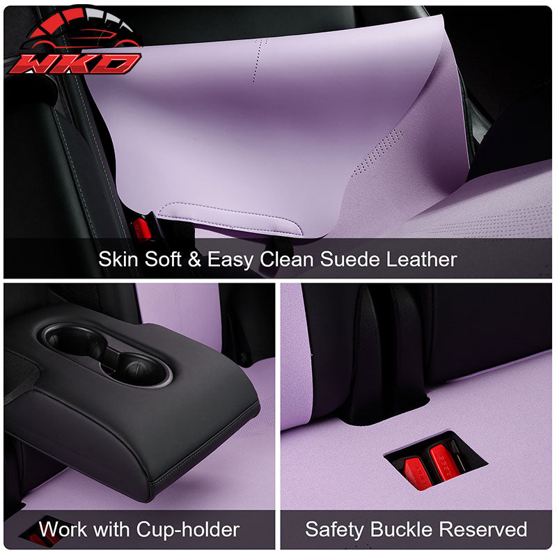 Fits 20-25 Tesla Model Y V2 Seat Covers Cushion Protector Suede Leather Purple