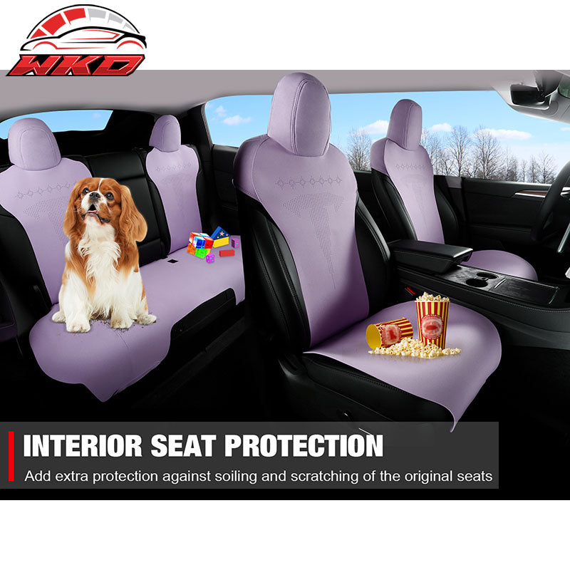 Fits 20-25 Tesla Model Y V2 Seat Covers Cushion Protector Suede Leather Purple