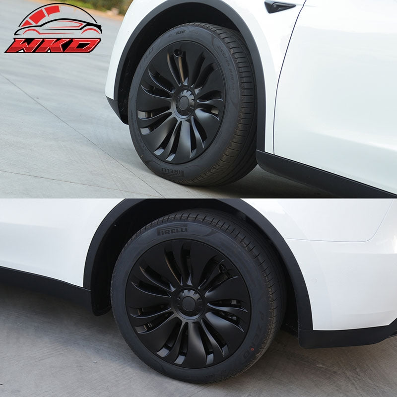 For 20-24 Tesla Y 19'' Uberturbine Wheel Cover Hubcaps Rim Trim Matte Black 4PCS