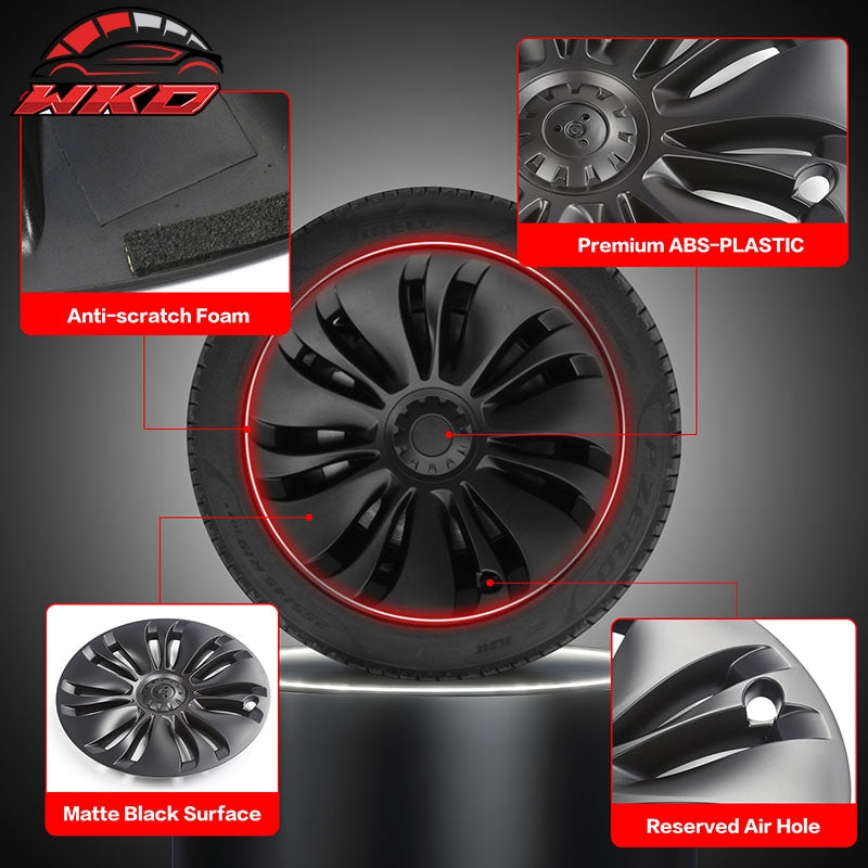 For 20-24 Tesla Y 19'' Uberturbine Wheel Cover Hubcaps Rim Trim Matte Black 4PCS