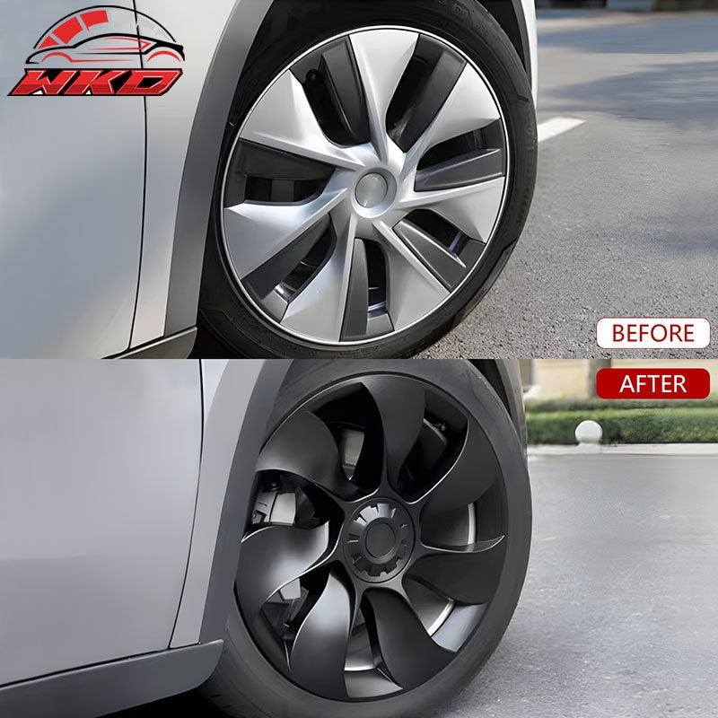 Fits 20-24 Tesla Model Y 19'' Symmetry Design Wheel Covers Hubcaps Matte Black