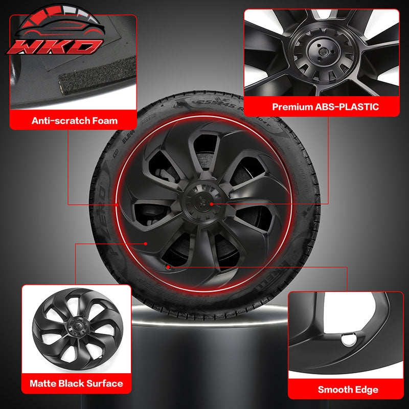 For 20-24 Tesla Model Y 19'' Large Blade Wheel Hubcaps Rim Cover Matte Black 4PC