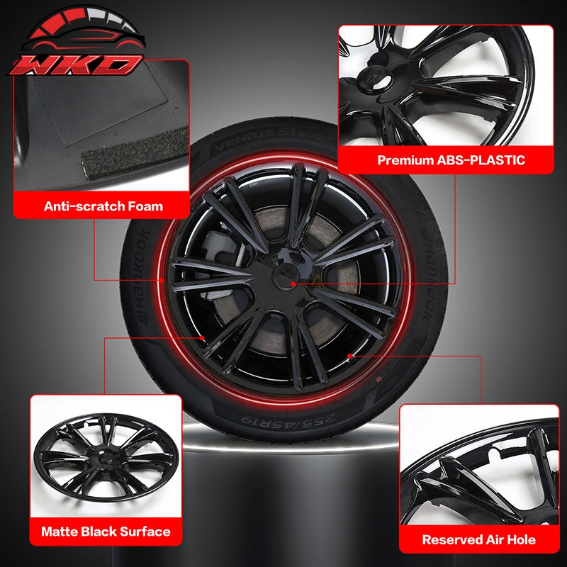 Fits 20-24 Tesla Model Y 19'' Arachnid Wheel Hubcaps Rim Covers Gloss Black 4PCS