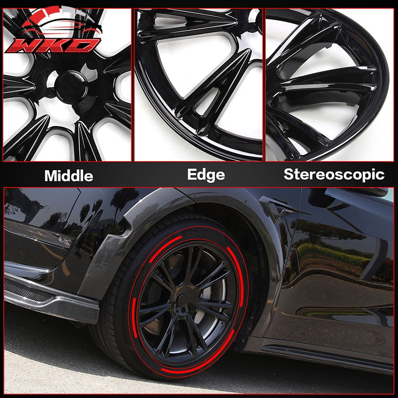 Fits 20-24 Tesla Model Y 19'' Arachnid Wheel Hubcaps Rim Covers Gloss Black 4PCS
