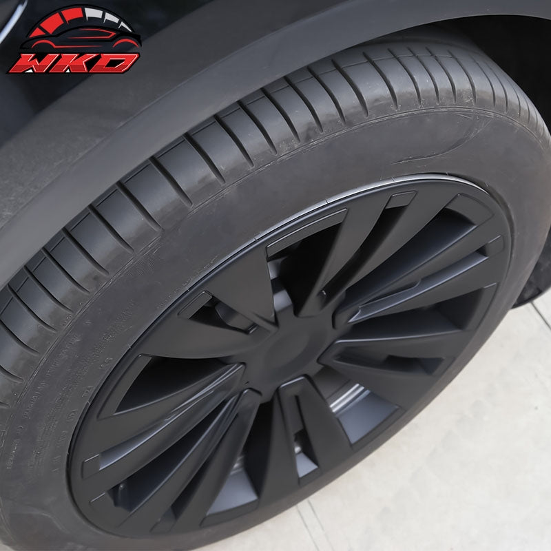 Fits 20-24 Tesla Model Y 19'' X Plaid Wheel Hubcaps Rim Covers Matte Black 4PCS