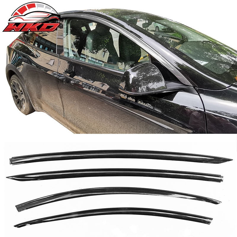 For 20-25 Tesla Model Y ABS Window Visor Sun Rain Guard Gloss Carbon Fiber Print