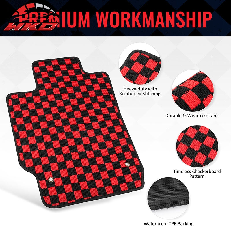 Fits 07-11 Toyota Camry Anti-slip Floor Mats Checkered Carpets Black Red Plaid