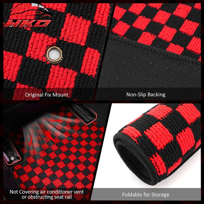 Fits 07-11 Toyota Camry Anti-slip Floor Mats Checkered Carpets Black Red Plaid