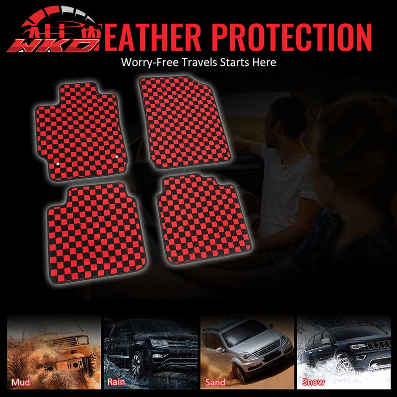 Fits 07-11 Toyota Camry Anti-slip Floor Mats Checkered Carpets Black Red Plaid