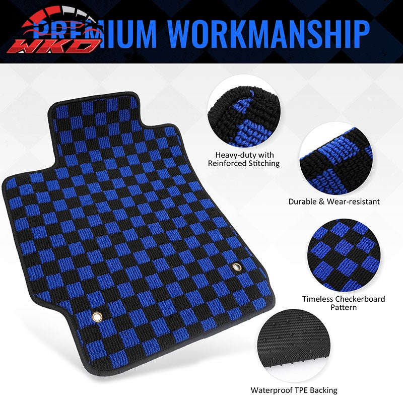 Fits 07-11 Toyota Camry Anti-slip Floor Mats Checkered Carpets Black Blue Plaid