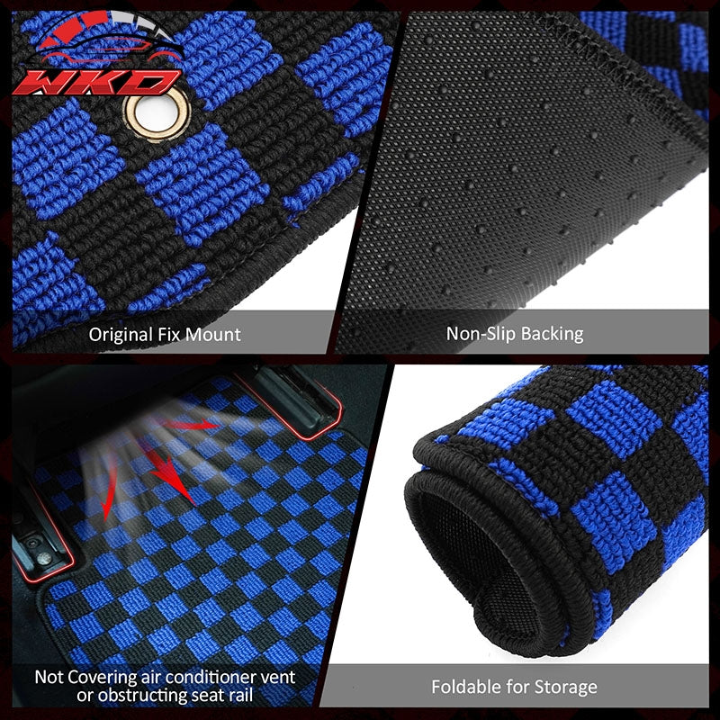 Fits 07-11 Toyota Camry Anti-slip Floor Mats Checkered Carpets Black Blue Plaid