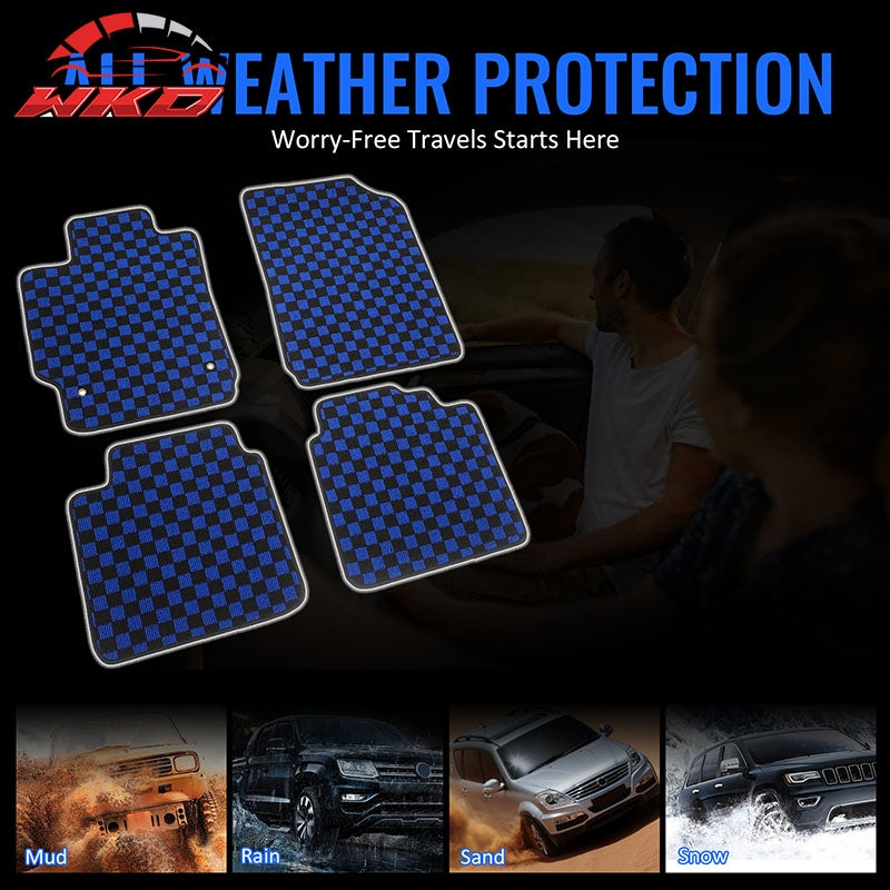 Fits 07-11 Toyota Camry Anti-slip Floor Mats Checkered Carpets Black Blue Plaid