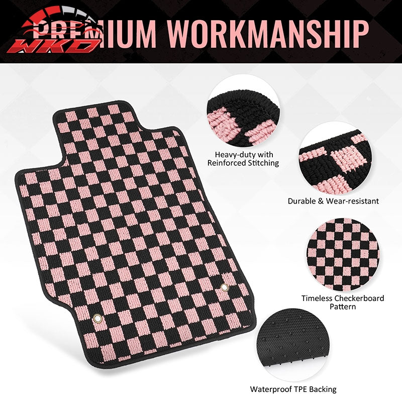 Fits 07-11 Toyota Camry Anti-slip Floor Mats Checkered Carpets Black Pink Plaid