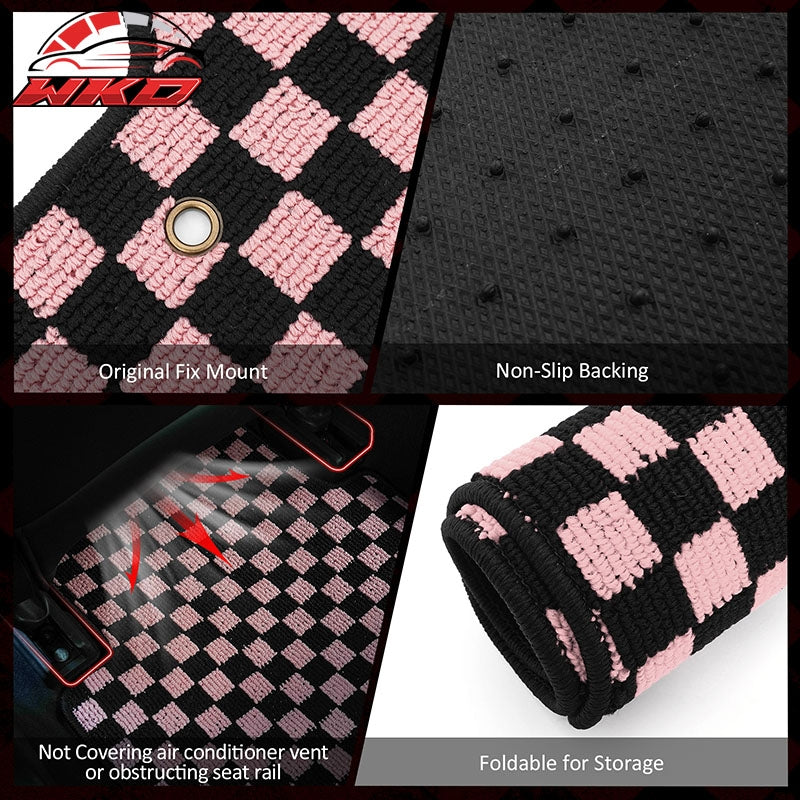 Fits 07-11 Toyota Camry Anti-slip Floor Mats Checkered Carpets Black Pink Plaid