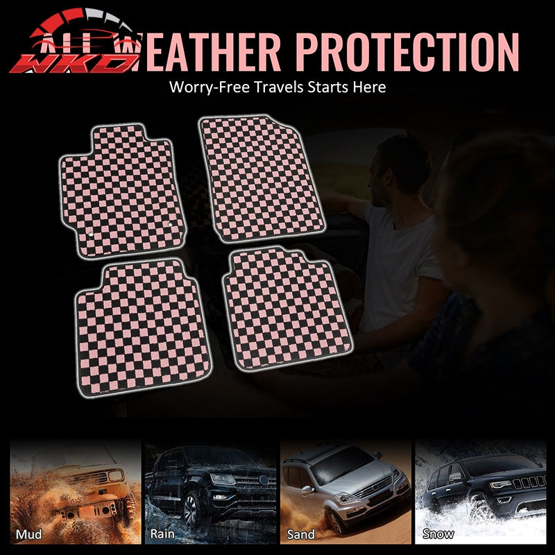 Fits 07-11 Toyota Camry Anti-slip Floor Mats Checkered Carpets Black Pink Plaid