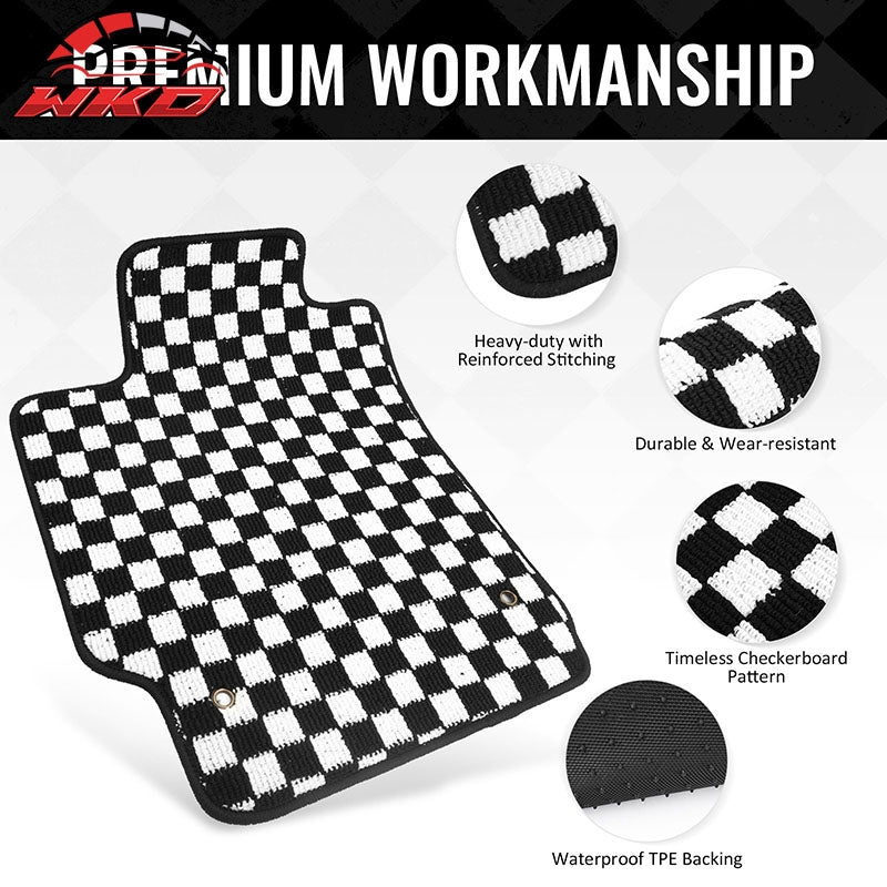 Fits 07-11 Toyota Camry Anti-slip Floor Mats Checkered Carpets Black White Plaid