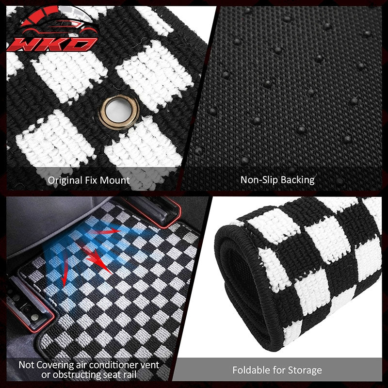 Fits 07-11 Toyota Camry Anti-slip Floor Mats Checkered Carpets Black White Plaid
