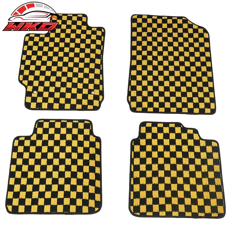 Wholesale 07-11 Toyota Camry Anti-slip Floor Mats Checkered Carpet Black Yellow Plaid