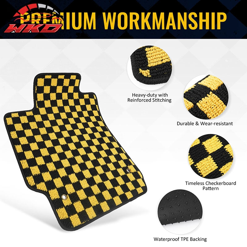Fits 07-11 Toyota Camry Anti-slip Floor Mats Checkered Carpet Black Yellow Plaid