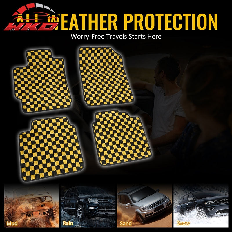Fits 07-11 Toyota Camry Anti-slip Floor Mats Checkered Carpet Black Yellow Plaid