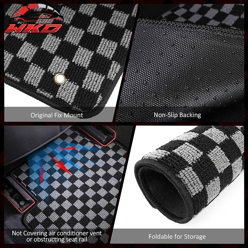 Fits 02-06 Toyota Camry Floor Mats Non-Slip Carpets Checkered Black Gray Plaid