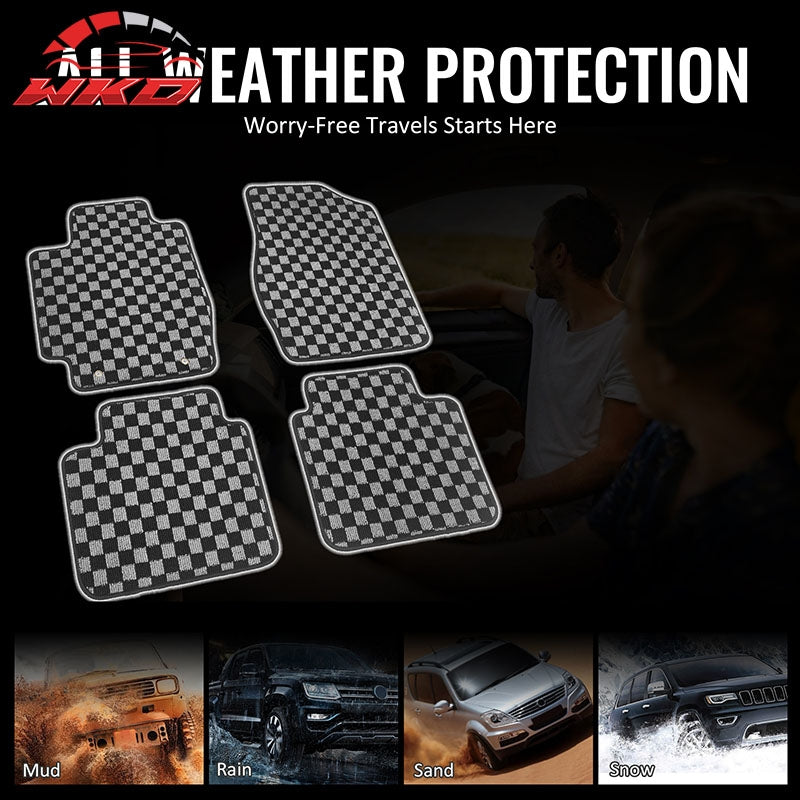 Fits 02-06 Toyota Camry Floor Mats Non-Slip Carpets Checkered Black Gray Plaid