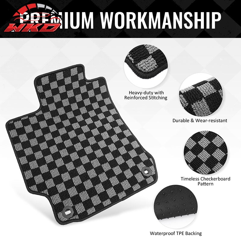 Fits 12-17 Toyota Camry Floor Mats Non-Slip Carpets Checkered Black Gray Plaid