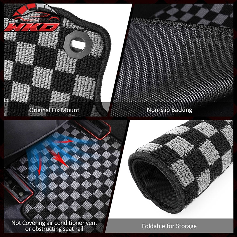 Fits 12-17 Toyota Camry Floor Mats Non-Slip Carpets Checkered Black Gray Plaid