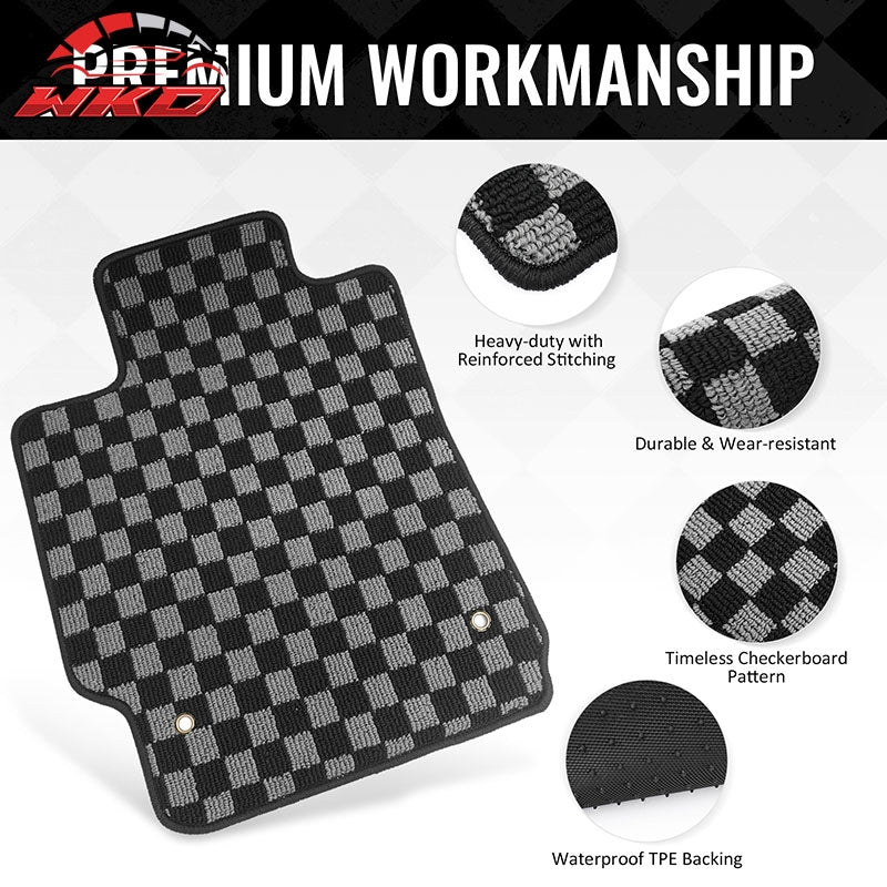 Fits 07-11 Toyota Camry Floor Mats Non-Slip Carpets Checkered Black Gray Plaid