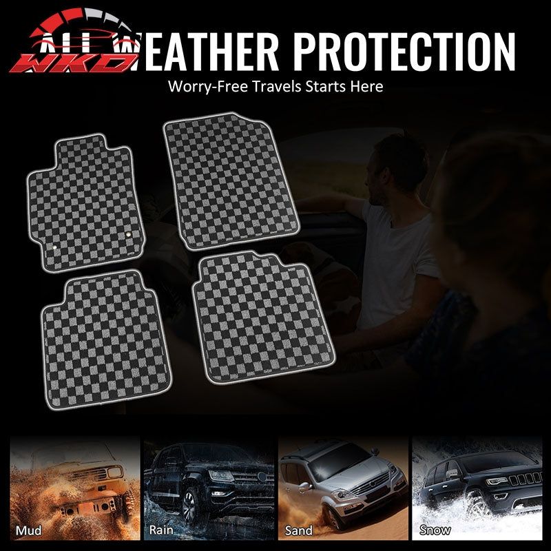 Fits 07-11 Toyota Camry Floor Mats Non-Slip Carpets Checkered Black Gray Plaid