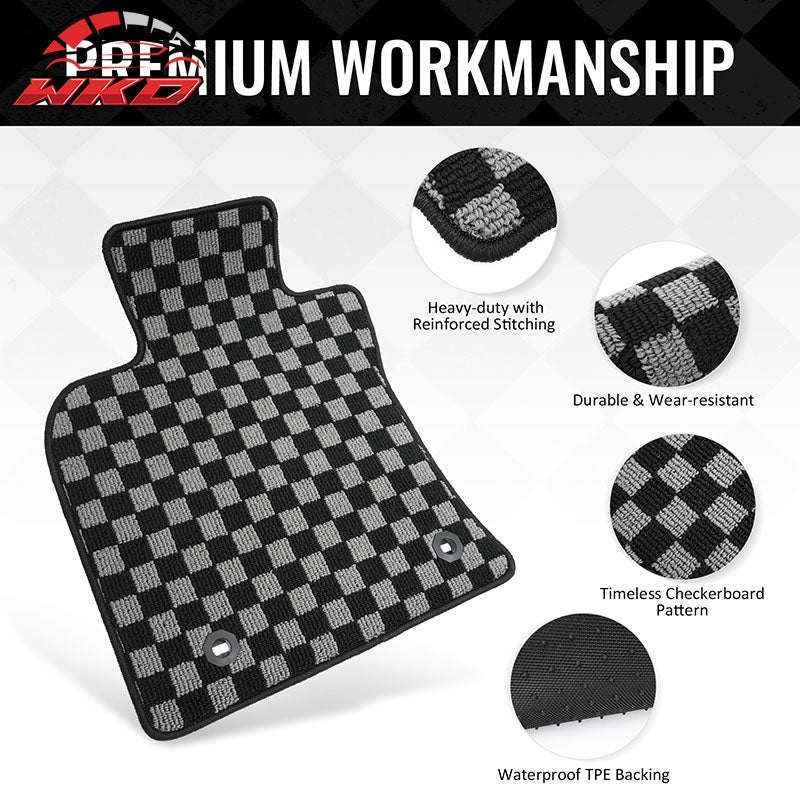 Fits 18-24 Toyota Camry Floor Mats Non-Slip Carpets Checkered Black Gray Plaid