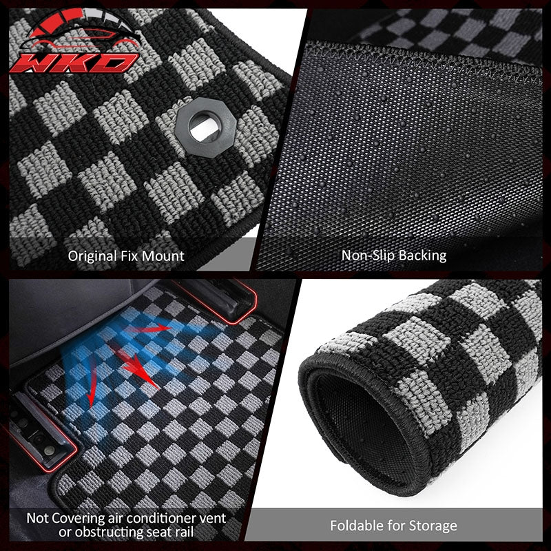 Fits 18-24 Toyota Camry Floor Mats Non-Slip Carpets Checkered Black Gray Plaid