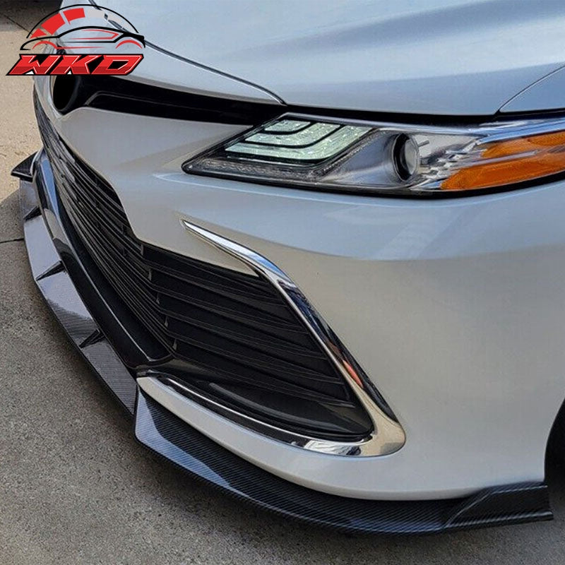 Fits 21-24 Toyota Camry LE 3PCS Front Bumper Lip Spoiler PP Carbon Fiber Print