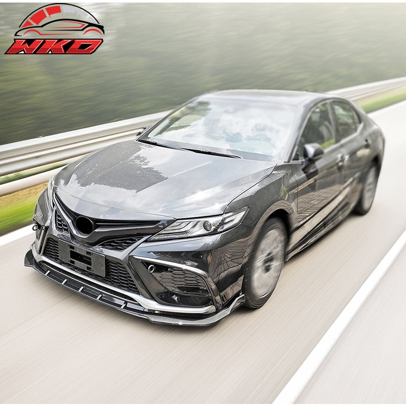 Fits 21-24 Toyota Camry SE 3PC Front Bumper Lip Spoiler PP Carbon Fiber Print
