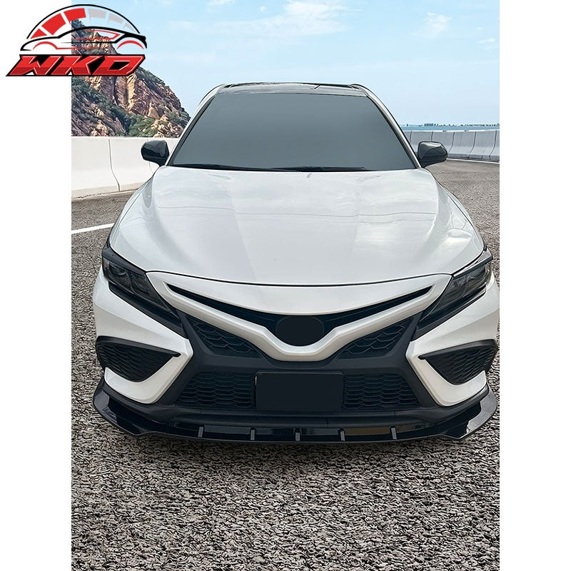 Fits 21-24 Toyota Camry SE 3PC Front Bumper Lip Spoiler PP Gloss Black Splitter