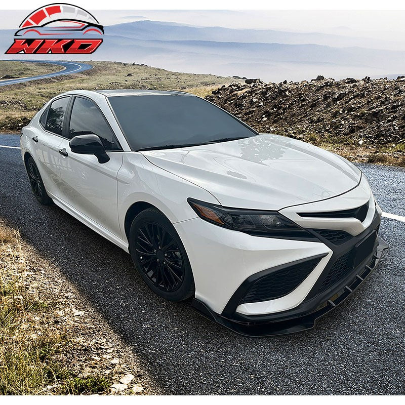 Fits 21-24 Toyota Camry SE 3PC Front Bumper Lip Spoiler PP Gloss Black Splitter