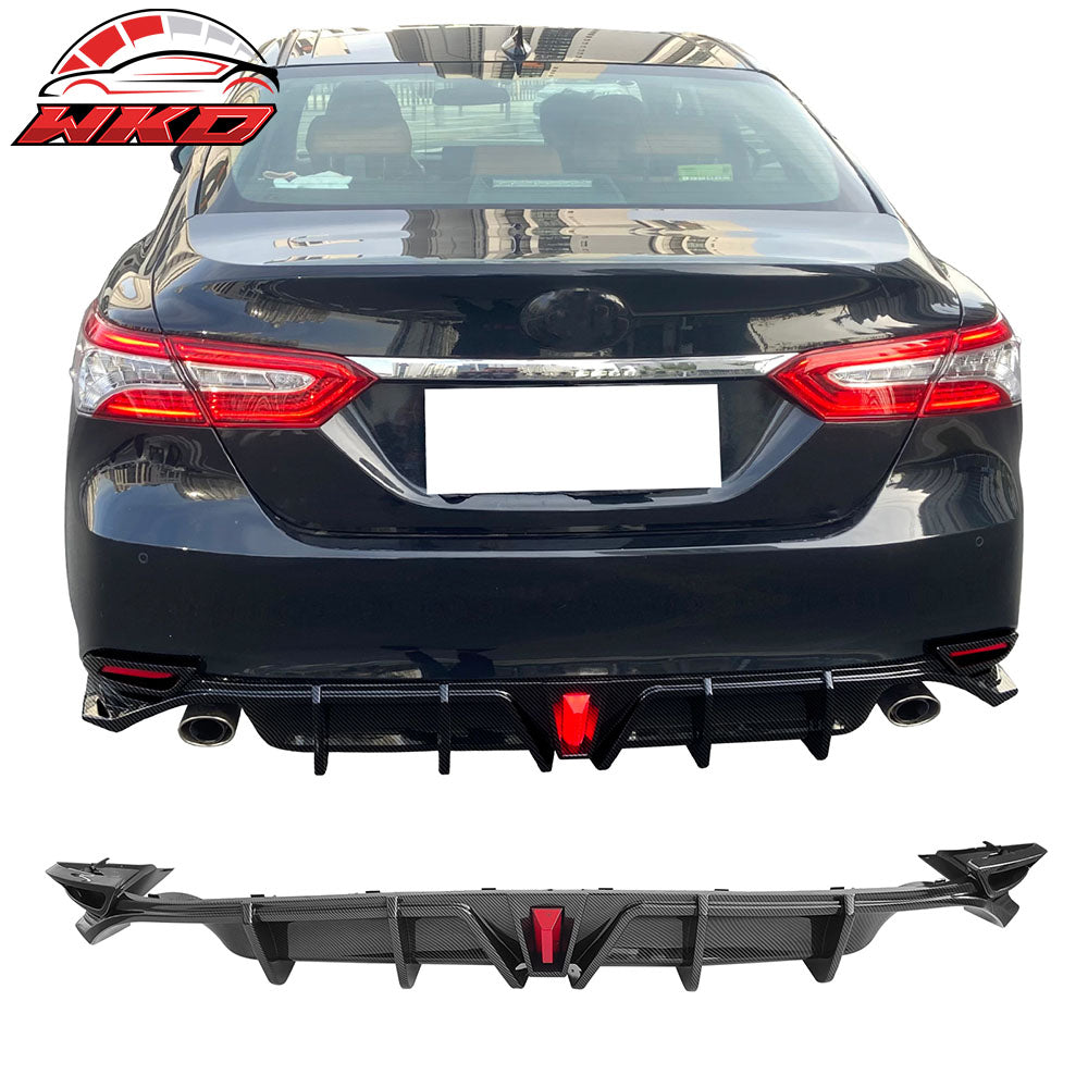 Fits 18-24 Toyota Camry LE XLE Rear Diffuser Lip W/LED Light Carbon Fiber Print