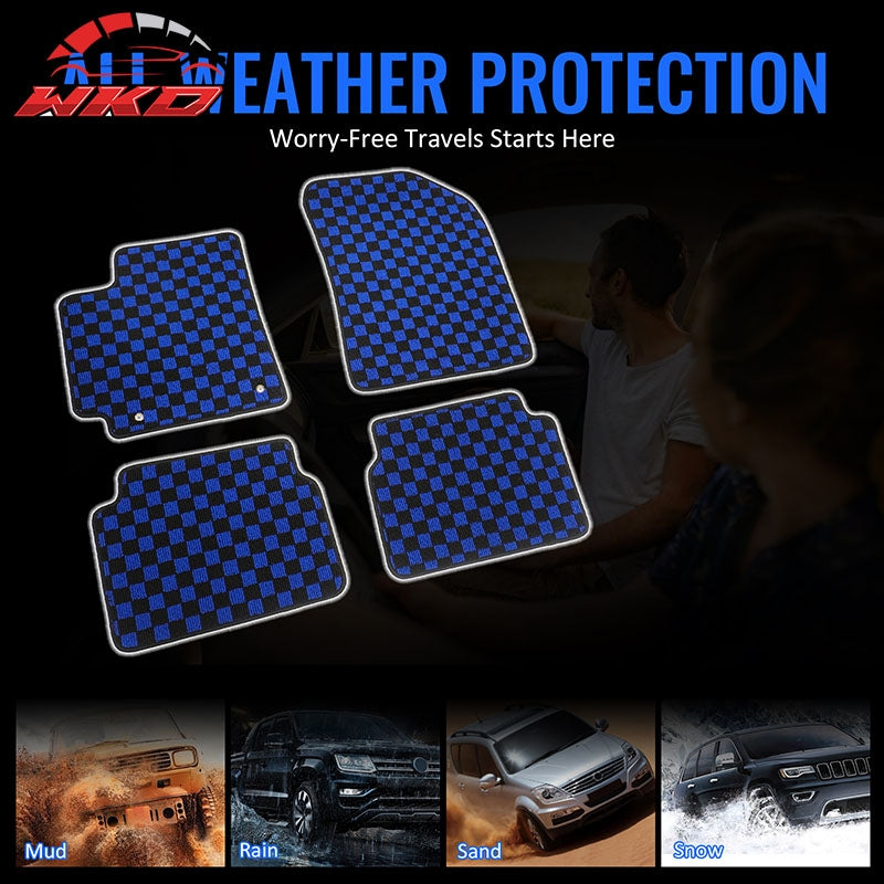 Wholesale 09-13 Toyota Corolla Anti-slip Floor Mats Checkered Carpet Black Blue Plaid - Wikond Auto