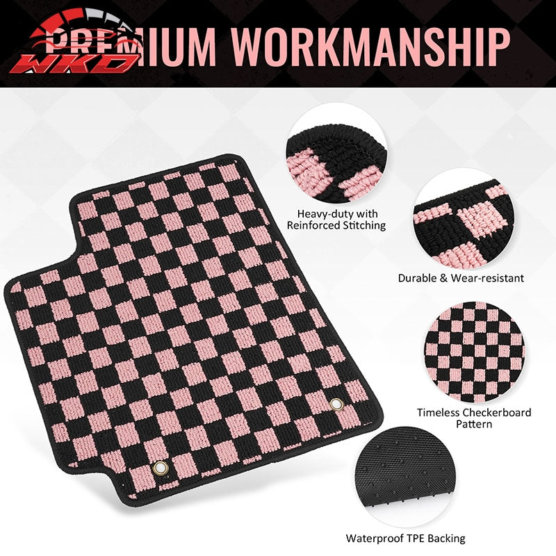 Fits 09-13 Toyota Corolla Anti-slip Floor Mats Checkered Carpet Black Pink Plaid