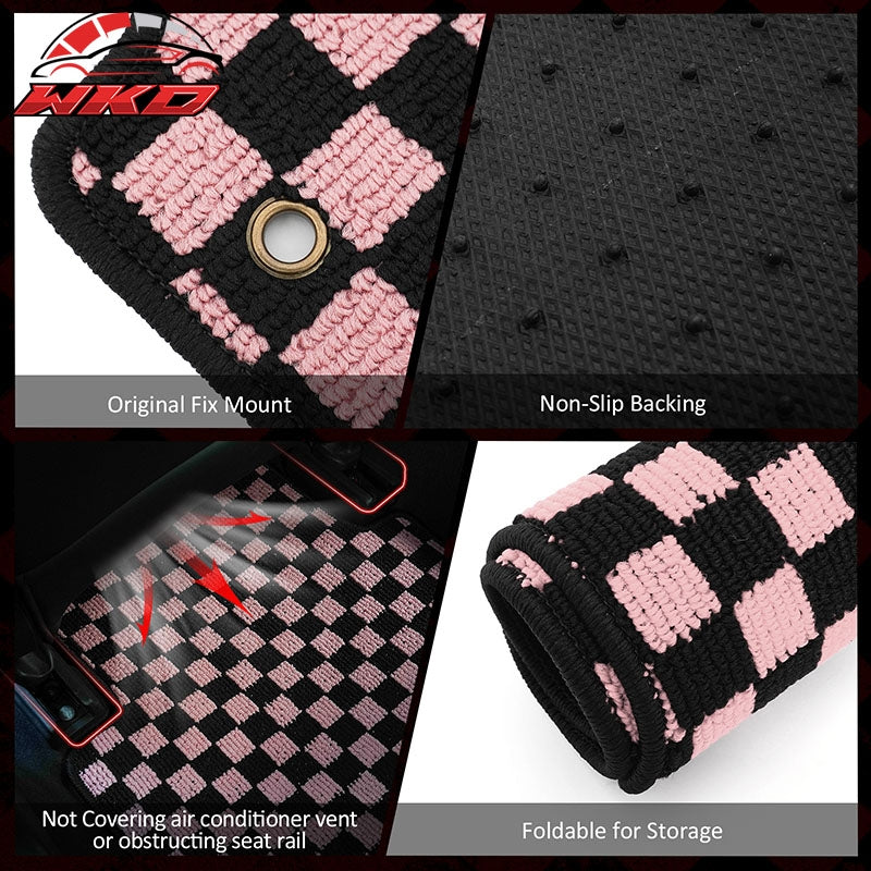 Fits 09-13 Toyota Corolla Anti-slip Floor Mats Checkered Carpet Black Pink Plaid