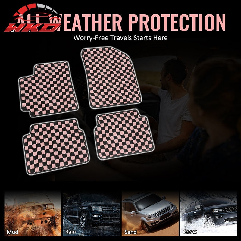 Fits 09-13 Toyota Corolla Anti-slip Floor Mats Checkered Carpet Black Pink Plaid