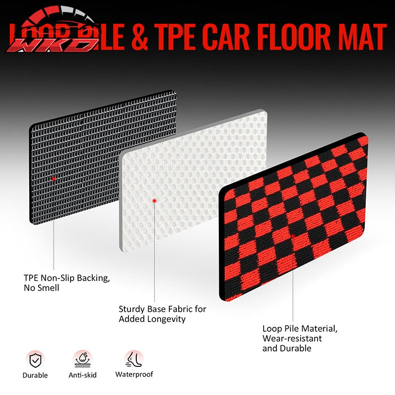 Fits 09-13 Toyota Corolla Anti-slip Floor Mats Checkered Carpets Black Red Plaid