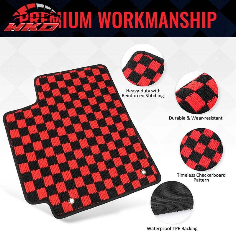 Fits 09-13 Toyota Corolla Anti-slip Floor Mats Checkered Carpets Black Red Plaid