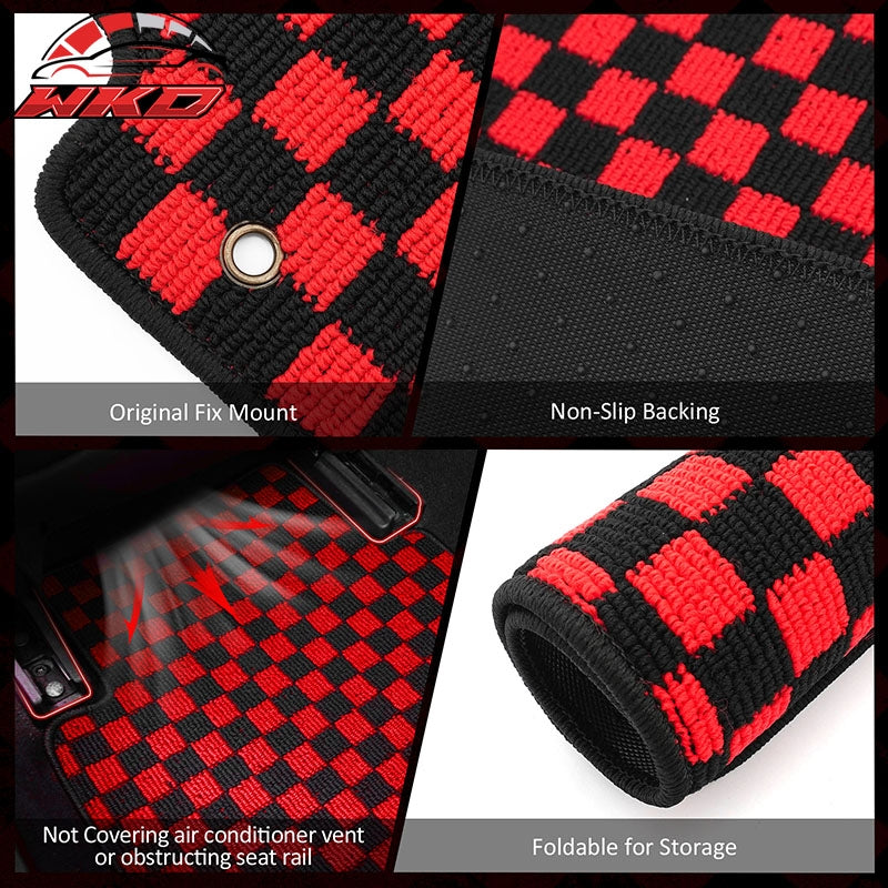 Fits 09-13 Toyota Corolla Anti-slip Floor Mats Checkered Carpets Black Red Plaid