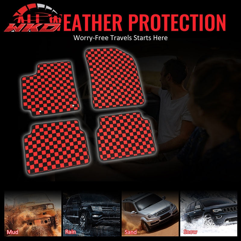 Fits 09-13 Toyota Corolla Anti-slip Floor Mats Checkered Carpets Black Red Plaid