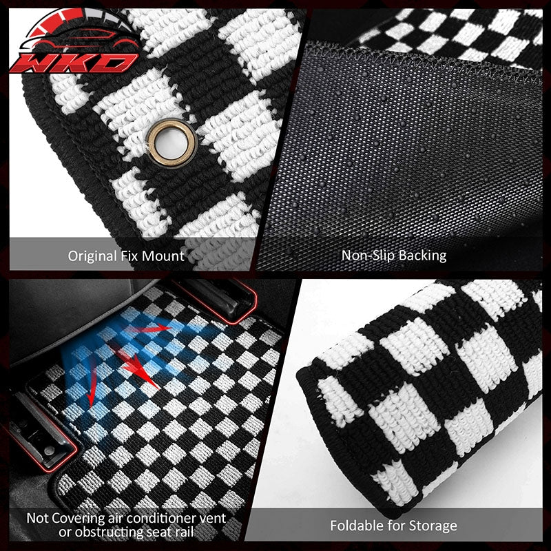 Fits 09-13 Toyota Corolla Auto Floor Mats Checkered Carpets Black White Plaid